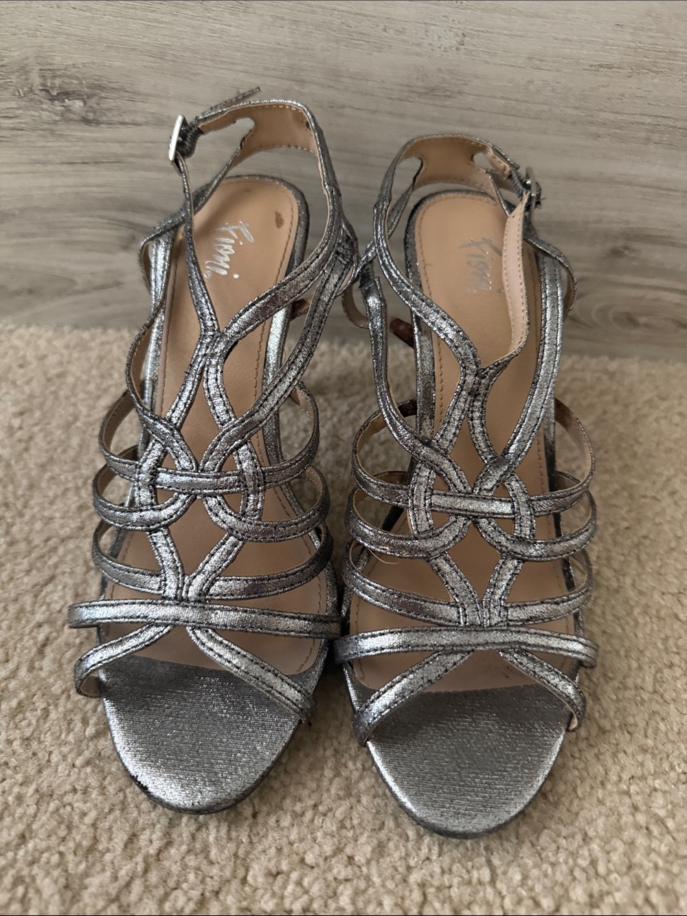 FIONI Clothing Metallic Silver Strappy Heels